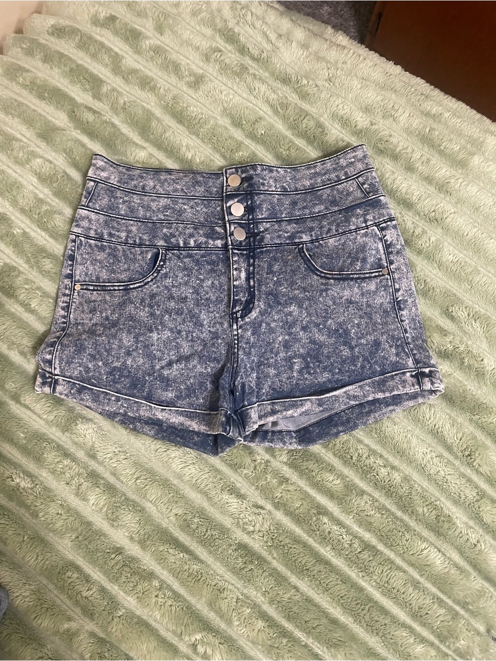 Tinseltown High-Rise Acid Wash Blue Jean Shorts